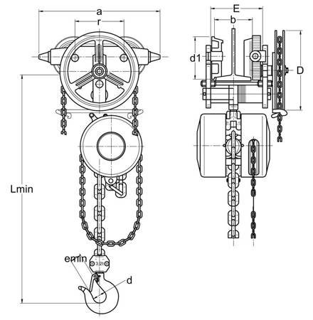 Wyciągarka łańcuchowa przejezdna (wysokość podnoszenia: 3m, szerokość belki: 58-113 mm, udźwig: 0,5 T) 22077023